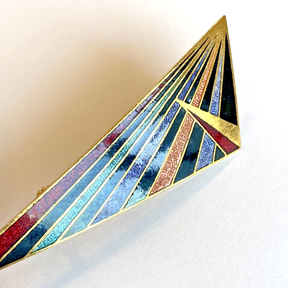 Vintage Siti Jewelry Brooch Mod Geometric Enamel On Goldtone Pin Retro Triangle - Picture 2 of 7